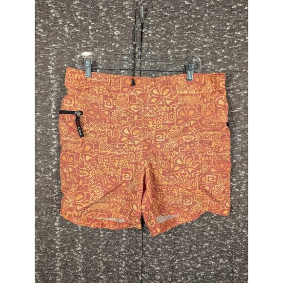 Vintage L.L. Bean Orange Hawaiian Swim Truck Shorts With Zip Pockets - Picture 1 of 9